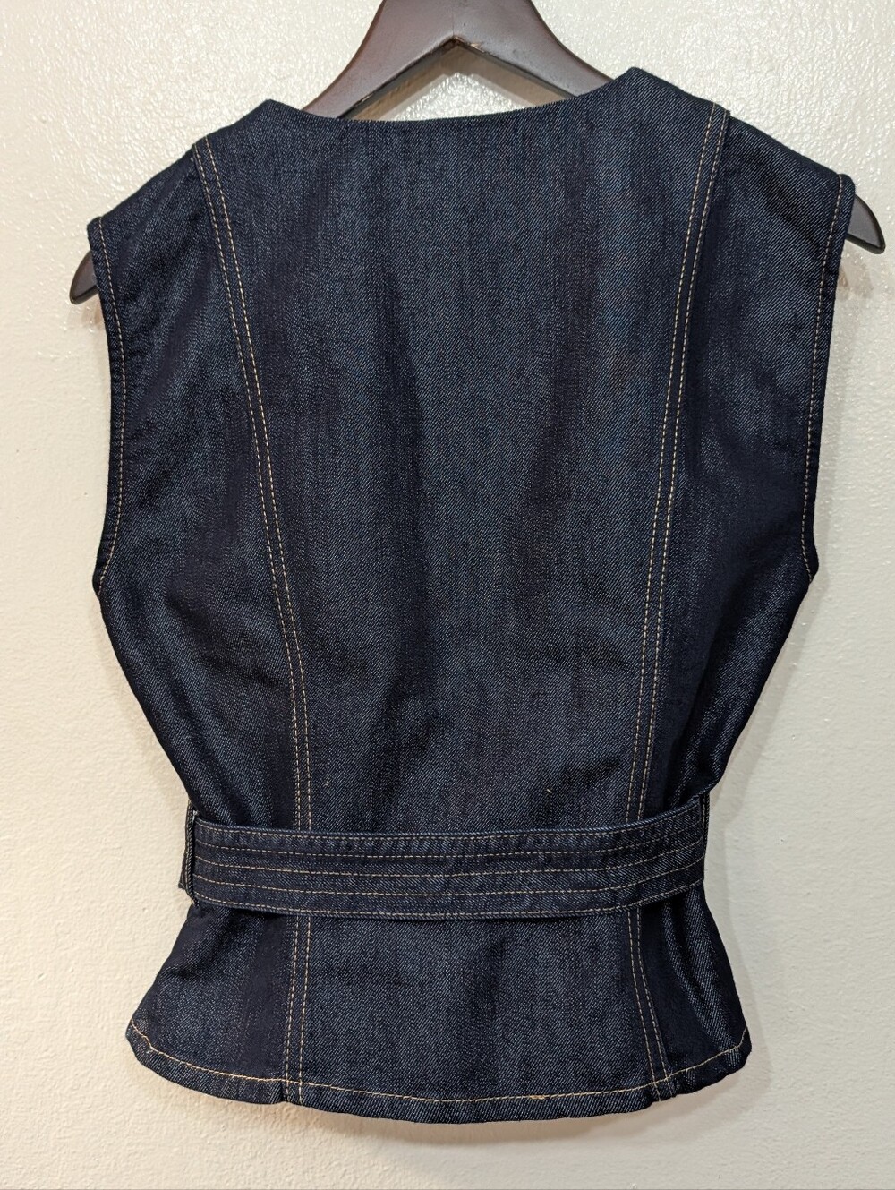 Zara Dark Indigo Denim Vest with Gold-Tone Buttons - Picture 2 of 3